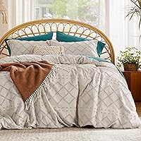 Bedsure Boho Duvet Cover Queen - Boho Bedding, Tufted Queen Duvet Cover for All Seasons, 3 Pieces Embroidery Shabby Chic Home Bedding Duvet Cover (Beige, Queen, 90x90)