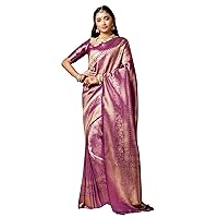 Sarees for Women Banarasi Kanjivaram Silk Woven Sari | Indian Diwali Wedding Gift Saree & Unstitched Blouse