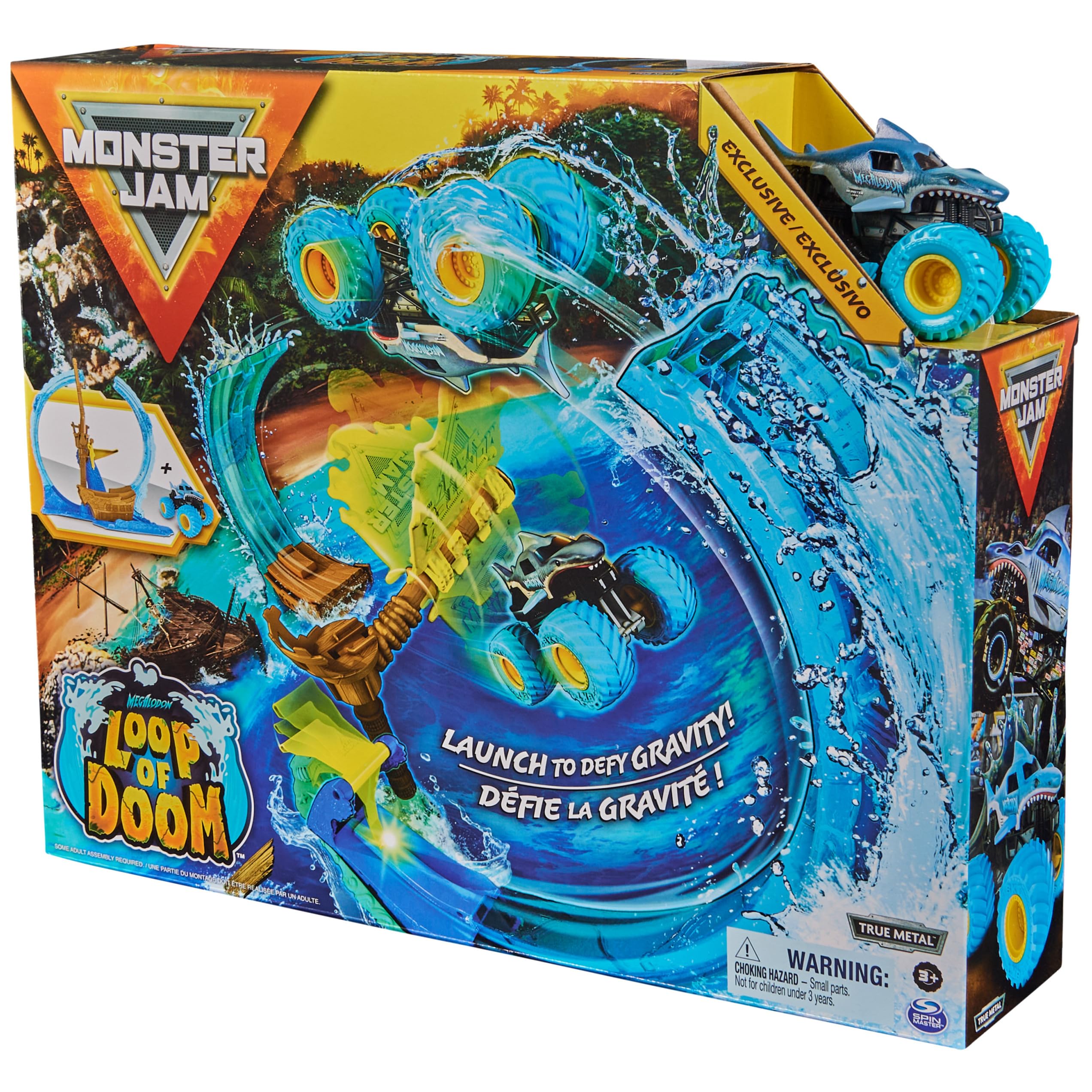 Monster Jam, Megalodon Loop of Doom Stunt Playset with Exclusive 1:64 Scale Die-Cast Monster Truck for Kids Toys for Boys Ages 3 and up