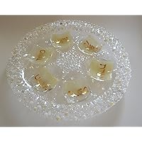 Clear Diamonds White Wedding Glass Fused Seder Plate Hebrew Lettering by YafitGlass