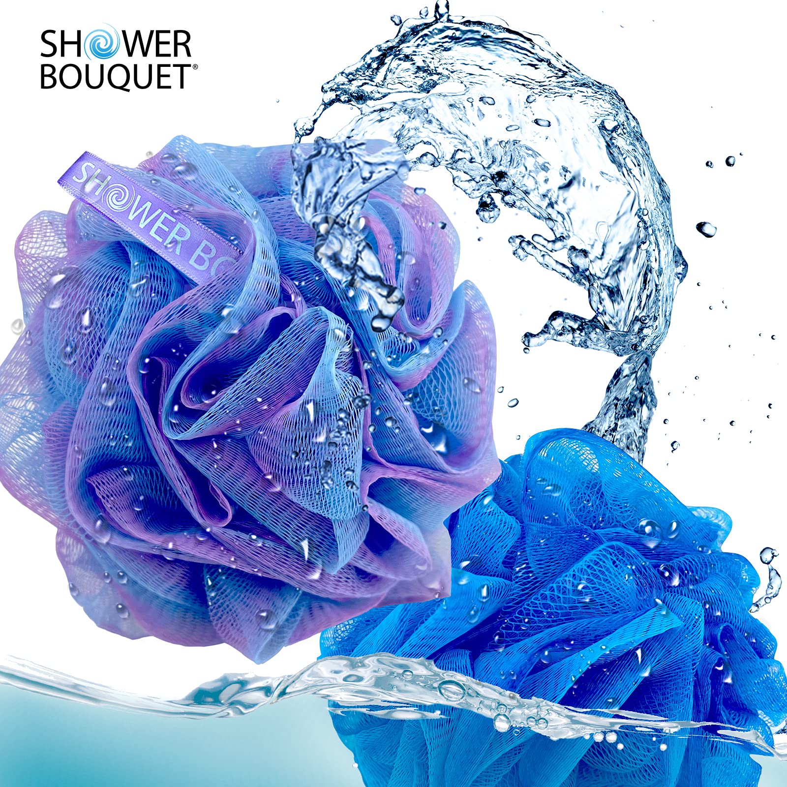 Loofah Bath-Sponge Swirl-Deep-Set-XL-75g by Shower Bouquet - Extra Large 4 Pack, Soft Mesh Net Luffa Loofa Loufa Puff - Exfoliating Body Scrubber for Women and Men: Soothing Face & Body Exfoliator