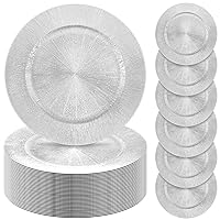 Tanlade 50 Pcs Charger Plates Bulk, 13 Inch Round Charger Plates Plastic Wedding Dinner Elegant Reusable Chargers Plates for Table Setting Wedding Party Event Tabletop Setting Decor (Silver)