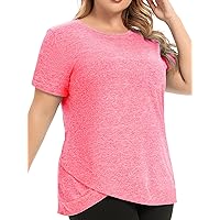 FOREYOND Women's Plus Size Workout Long Short Sleeve Sport Tee Loose Fit Athletic Yoga Running Workout Shirts