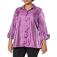 Women's Plus Size Turn-up Cuff Three Quarters Sleeve Button Front Hi-lo Shir