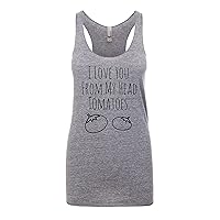 I Love You From My Head Tomatoes, Women's Graphic Racerback Tank Top by Moonlight Makers, Funny Gift for Her, Shirts with Sayings, Yoga Tee (XS, Heather Gray)