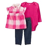 Carter's Baby Girls' 3 Piece Vest Little Jacket Set (pink Multi Plaid, 24 Months)