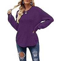 MEROKEETY Women's 2024 Fall Casual Fall Waffle Knit Sweater Long Balloon Sleeve Loose Pullover Jumper