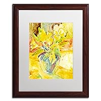 Vase with Yellow Flowers Artwork by Sheila Golden Wood Frame, 16 by 20-Inch, White Matte