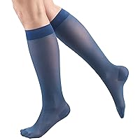 Truform Sheer Compression Stockings, 15-20 mmHg, Women's Knee High Length, 20 Denier, Blue, Large