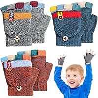 Kids Winter Gloves 3 Pairs Convertible Warm Gloves Flip Top Toddler Gloves Baby Gloves Infant Gloves for Kids 2-6 Years