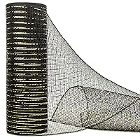 Ribbli Black Metallic Mesh Ribbon, 10 inch x 30 feet(10Yard), Black with Gold Foil, Use for Wreath Swags and Christmas Tree Decoration