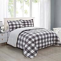 Elegant Comfort Softest, Coziest Premium Quality Heavy Weight Micromink Sherpa-Backing Reversible Down Alternative Micro-Suede 3-Piece Comforter Set, Queen, Buffalo Plaid, Gray/White
