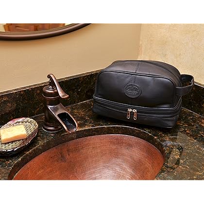 Bayfield Bags Travel Toiletry bag for Men Shaving Dopp Kit (Black) Bottom Storage Holds More (10x6x5)-Leather Mens Toiletry Bag for traveling -Shower Bathroom Bag For men - Men Travel Toiletries bag