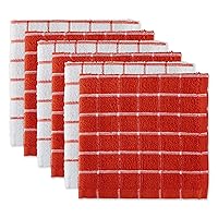 DII Basic Terry Collection Windowpane Dishcloth Set, 12x12, Red, 6 Piece