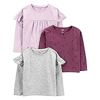 Simple Joys by Carter's Girls' 3-Pack Long Sleeve Shirts, Grey/Pink/Floral, 4