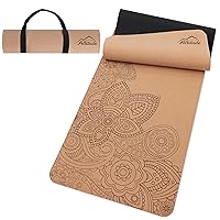 Body Yoga Cork Mat - 72 x 24in Cork Exercise Mat with Rubber Padding and Carrying Loop - Flower Design