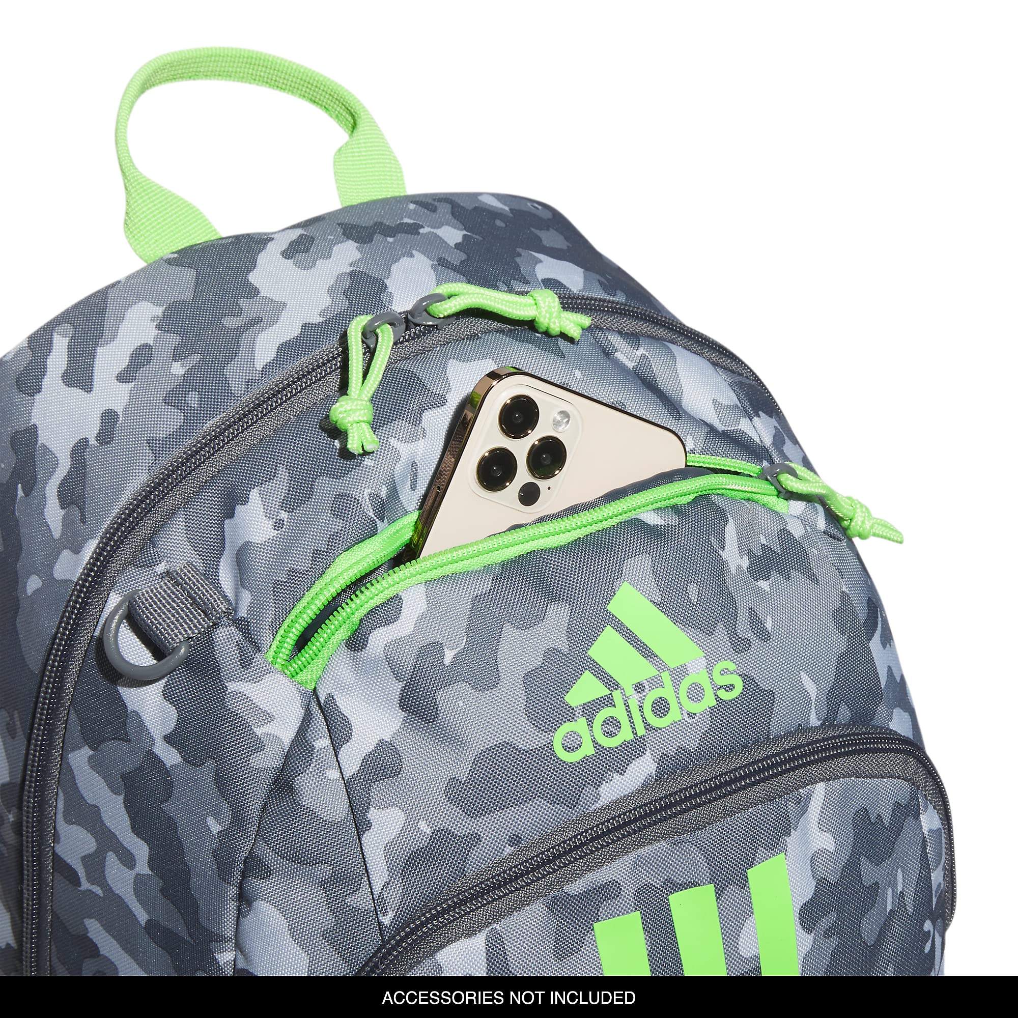 adidas Creator 2 Backpack, Essential Camo Grey/Lucid Lime Green/Onix Grey, One Size