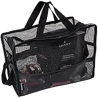 SHANY Collapsible Makeup Tools Travel Mesh Bag – Large See-Thru Travel Tote with Shoulder Straps – Water-Resistant with Zippered Pockets – Black