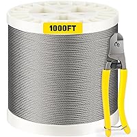 1000FT T316 Stainless Steel Cable Kit for Deck Cable Railing System, 1/8 Inch Heavy-Duty 7x7 Strands Construction Cable Railing Kit with DIY Balustrades, Including Cutter