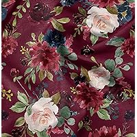 Soimoi Heavy Canvas Red Fabric - by The Yard - 58 Inch Wide - Leaves & Floral Bunch Floral Material - Wholesome and Nature-Inspired Prints for Stylish Projects Printed Fabric