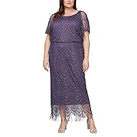 S.L. Fashions Women's Plus Size Metallic Blouson Crochet Dress