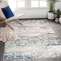 Art&Tuft Washable Rug, Anti-Slip Backing Abstract Area Rug 5x7, Stain Resistant Rugs for Living Room, Foldable Machine Washable Area Rug(TPR18-Navy, 5'x7')