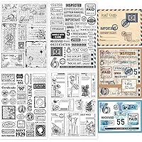 GLOBLELAND 4 Sheets Vintage Postage Postcard Clear Stamps for Card Making Text Background Silicone Clear Stamp Seals Transparent Stamps for DIY Scrapbooking Journals Decorative Photo Album