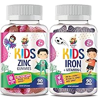 Iron Gummies for Kids & Zinc Gummies for Kids. Iron Vitamins with Vitamin C. Zinc Chewable Gummy for Immune Support - Powerful Natural Antioxidant Non-GMO Supplement for Children Men Woman Adults