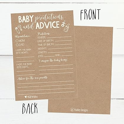 Hadley Designs 50 Rustic Advice and Prediction Cards for Baby Shower Game, New Mom & Dad Card or Mommy & Daddy To Be, For Girl or Boy Babies, Fun Gender Neutral Shower Party Favors