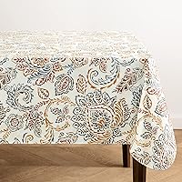 Elrene Home Fashions Ava Floral Jacobean Water- and Stain-Resistant Vinyl Tablecloth with Flannel Backing, 60 Inches X 102 Inches, Rectangle