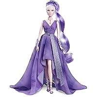 Crystal Fantasy Collection Amethyst Doll (13-in, Platinum Hair) with Genuine Amethyst Stone Necklace, Wearing Gown and Accessories, Gift for Collectors