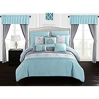 Chic Home BCS06714-AN Emily Comforter Set (20 Piece), King, Aqua Blue