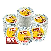 Glad Round Disposable Paper Plates for All Occasions | Soak Proof, Cut Proof, Microwaveable Heavy Duty Disposable Plates | 10