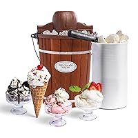 Electric Ice Cream Maker - Old Fashioned Soft Serve Ice Cream Machine Makes Frozen Yogurt or Gelato in Minutes - Fun Kitchen Appliance - Vintage Wooden Style - Dark Wood - 6 Quart