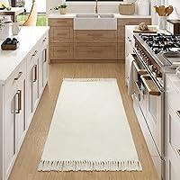 Washable Area Rug 3' x 5', Modern Woven Kitchen Rugs, White/Beige Braided Cotton Rug Indoor Door Mat Throw Carpet for Entryway Living Room Nursery Mudroom Laundry Room