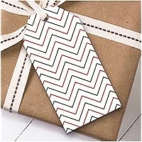 Red Black & White Thin Zig Zag Lines Birthday Present Favor Gift Tags