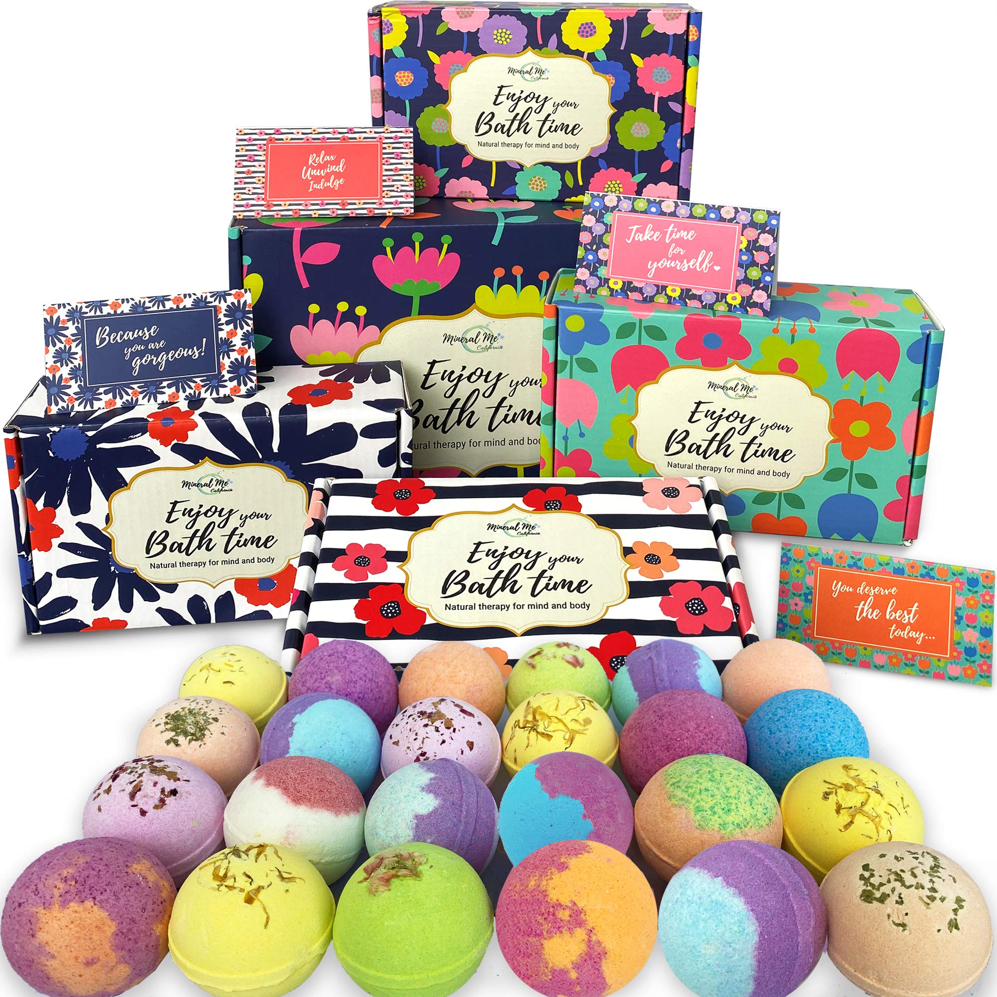 Bath Bombs for Women - 24 Natural and Organic Bath Bombs with Essential Oils and Moisturizing Shea Butter- BathBombs Gift Set for Relaxation and Calmness - Birthday Gift for Mom, Wife, Her