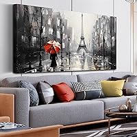 CANEITO Paris Wall Art for Living Room, Black and White Eiffel Tower Wall Decor for Bedroom, French Woman Print Paintings for Home, Size 24x48 Inches