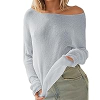 MISSACTIVER Women Summer Knit Long Sleeve Sweater See Through Boat Neck Drop Shoulder Loose Fit Pullover Tee Shirt Tops