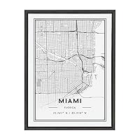 Sylvie Miami Modern Map Framed Canvas Wall Art by Jake Goossen, 18x24 Gray, Decorative Map Art for Wall