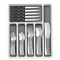 49-Piece Silverware Set with Organizer, Heavy Duty Stainless Steel Flatware for 8, Cutlery Utensil Sets with Steak Knives, Rust-proof, Mirror Polished, Dishwasher Safe