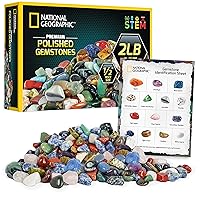 NATIONAL GEOGRAPHIC Premium Polished Stones - 2 Pounds of 1/2-Inch Tumbled Stones and Crystals Bulk, 4500+ Carats, Rock and Mineral Kit, Rocks for Kids, STEM Toys