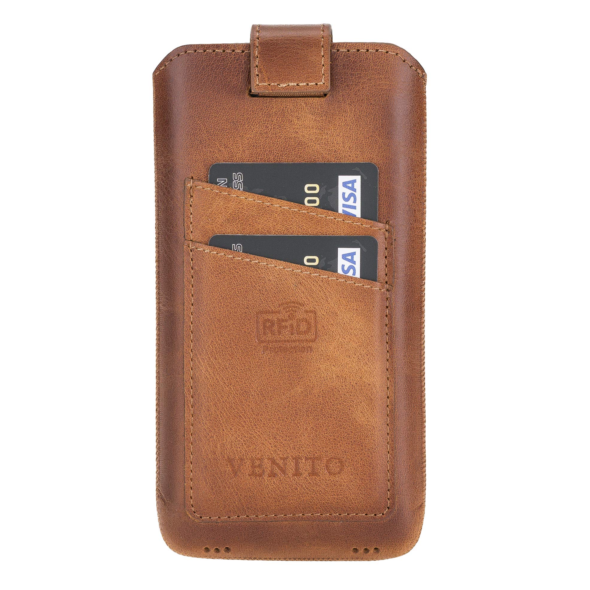 Venito Prato Universal Leather Pouch Case Compatible with iPhone 13 Pro, iPhone 13, iPhone 12, iPhone 12 Pro, iPhone XR and iPhone 11, Galaxy S20, Galaxy S21 - Antique Brown