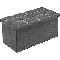 Folding Storage Ottoman Bench for Living Room, 30 inch Storage Bench with Padded Seat for Bedroom Hallway, Holds up to 350lbs, Linen Fabric Grey