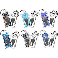 Seattle FootWhere Souvenir Keychains. 6 Piece Set. Authentic destination souvenir acknowledging where you've set foot. Genuine soil of featured location inside foot cavity. Made in USA
