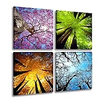 MESESE Art 4 Panels Canvas Wall Art Spring Summer Autumn Winter Four Seasons Landscape Color Tree Painting Picture Prints Modern Giclee Artwork Stretched and Framed for Living Room Home Decoration