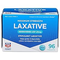 Maximum Strength Laxative, Sennosides USP Tablets, 25 mg, 96 Count | Constipation Relief Laxative Extra Strength | Overnight Fast Acting Laxative | Fiber Supplement & Stool Softeners Softgels