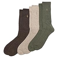 POLO RALPH LAUREN Men's Ribbed Casual Crew Socks-3 Pair Pack-Cotton Comfort & Heel-Toe Reinforcement