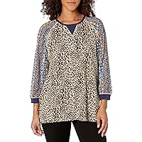 Women's Mixed Print Raglan Sleeve Knit Top