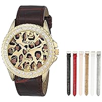 XOXO Women's XO9051 Gold-Tone Cheetah-Print Watch with Seven Interchangeable Bands